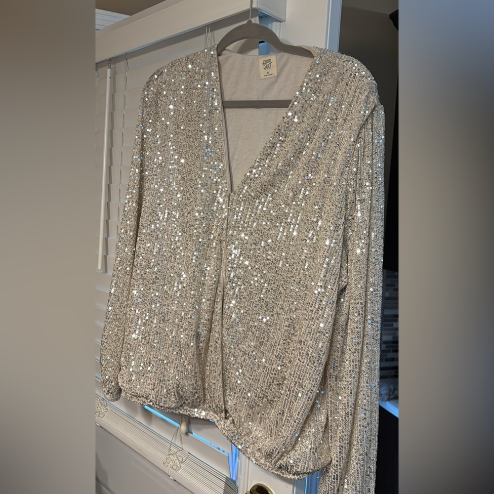 Sequin V-Neck Evening top - Champagne